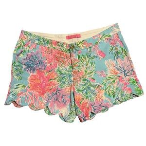 Lilly Pulitzer Buttercup Stretch Knit Shorts Cay To My Heart 4 Pink Blue Size 8